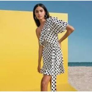 Lisa Marie Fernandez Target One Shoulder Polka Dot Ruffle Mini Dress  M